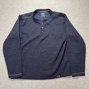 LL Bean Shirt Mens Large Blue Henley Pullover Long Sleeve 3-Button Polyester Woo